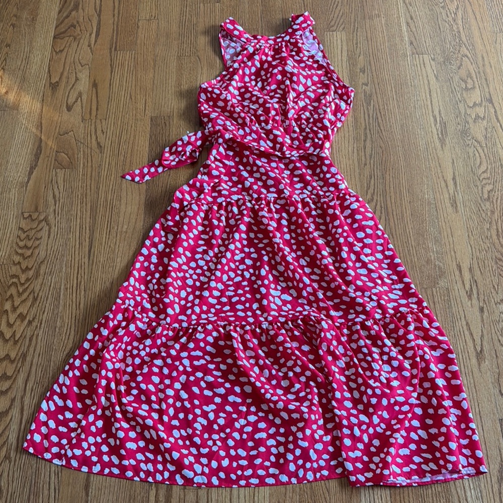 Pink and White Sleeveless Halter Maxi Sundress
